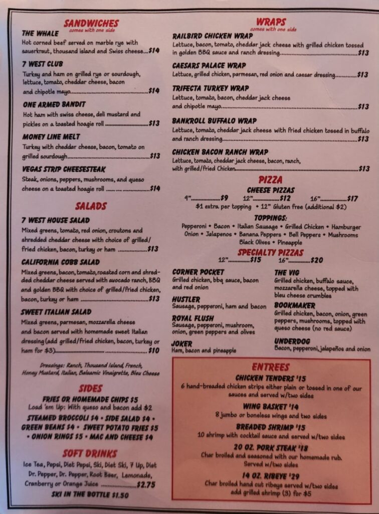 7 West Bar & Grill Menu 1