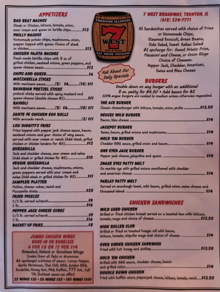 7 West Bar & Grill Menu 2